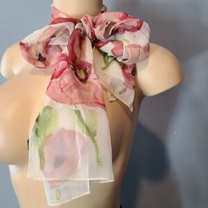 Vintage Echo Floral Silk Scarf Women Pink Romantic Watercolor Luxury Japan